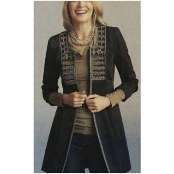 Cabi Military Embroidered Long Coat - M- Gray - Picture 1 of 12